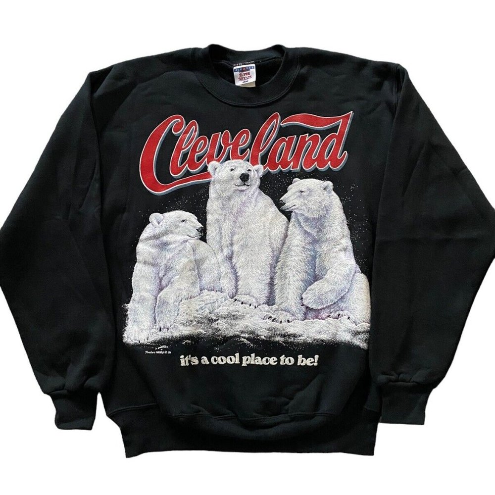 NOS VTG 90s Jerzees Polar Bear Cleveland Sweatshirt Mens Sz M Fletchers Wildlife